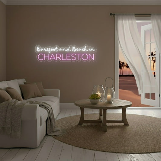 Custom City Barefoot and Beach LED Neon Sign, Beach Theme Neon Sign