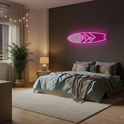Custom Name Surfboard LED Neon Sign, Beach Theme Neon Sign
